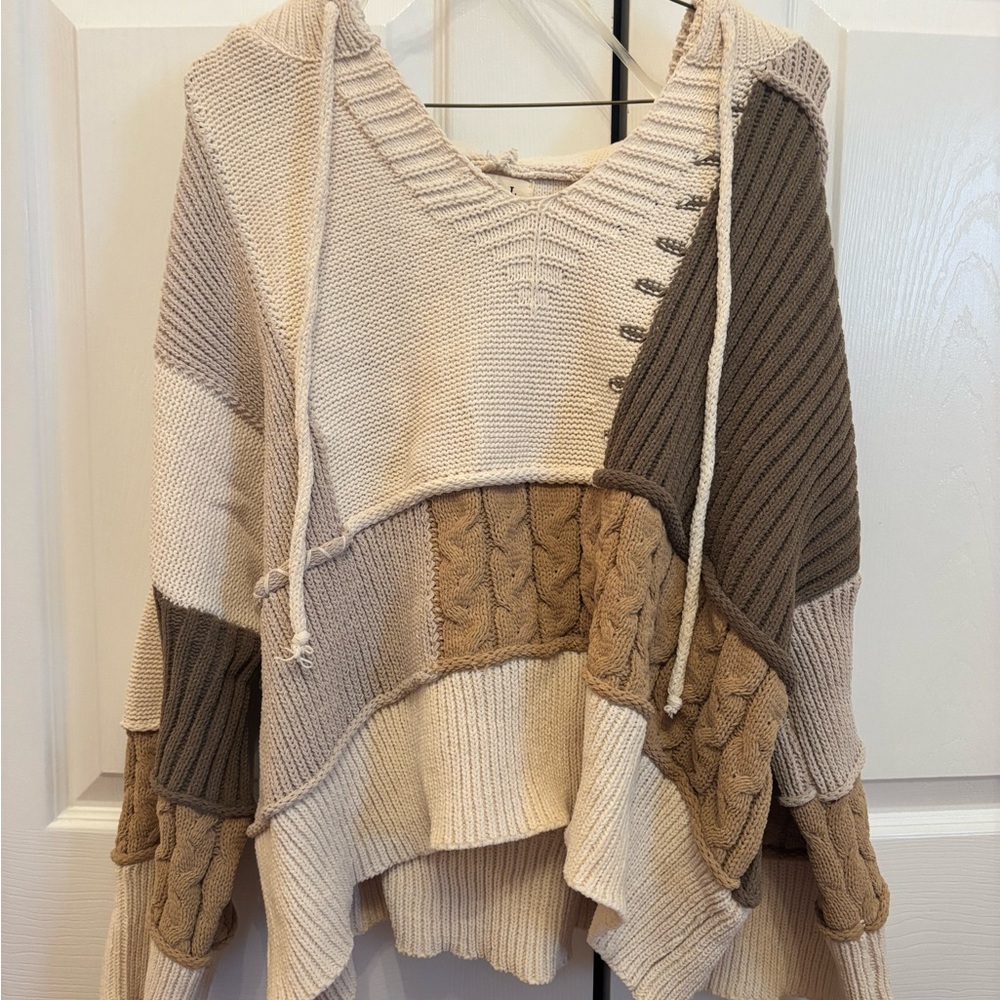 Colorblock Knit Sweater - Beige and Brown